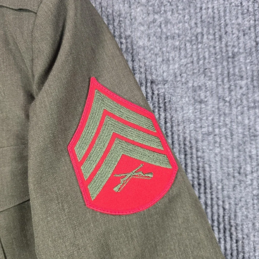 WWII Era USMC Enlisted Service Coat 44S Wool Sgt‎ Chevron Patches Green Vintage